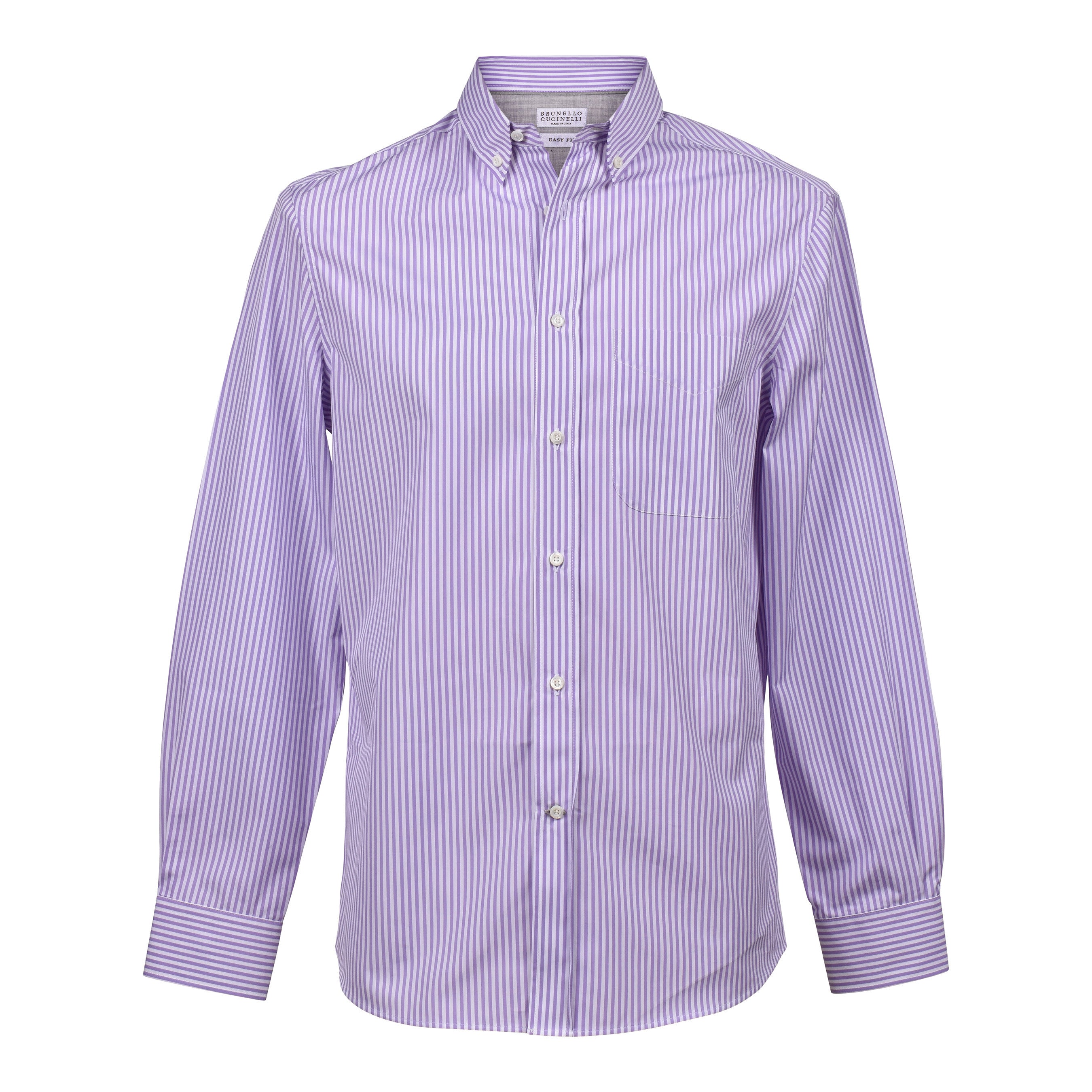 BRUNELLO CUCINELLI MEN'S MAGENTA STRIPED DRESS SHIRT