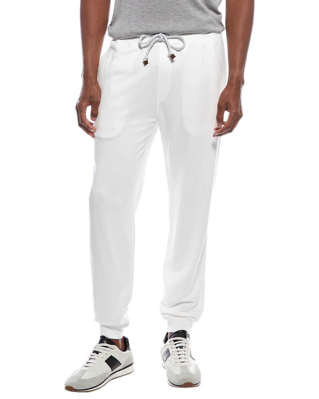 BRUNELLO CUCINELLI MEN'S OFF WHITE LINEN BLEND TROUSERS