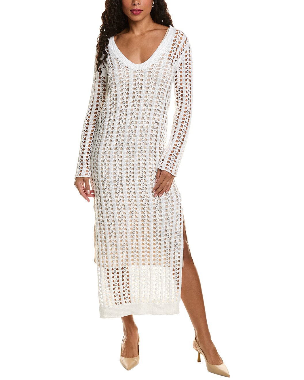 BRUNELLO CUCINELLI WOMEN'S WHITE OPEN-KNIT LONG DRESS