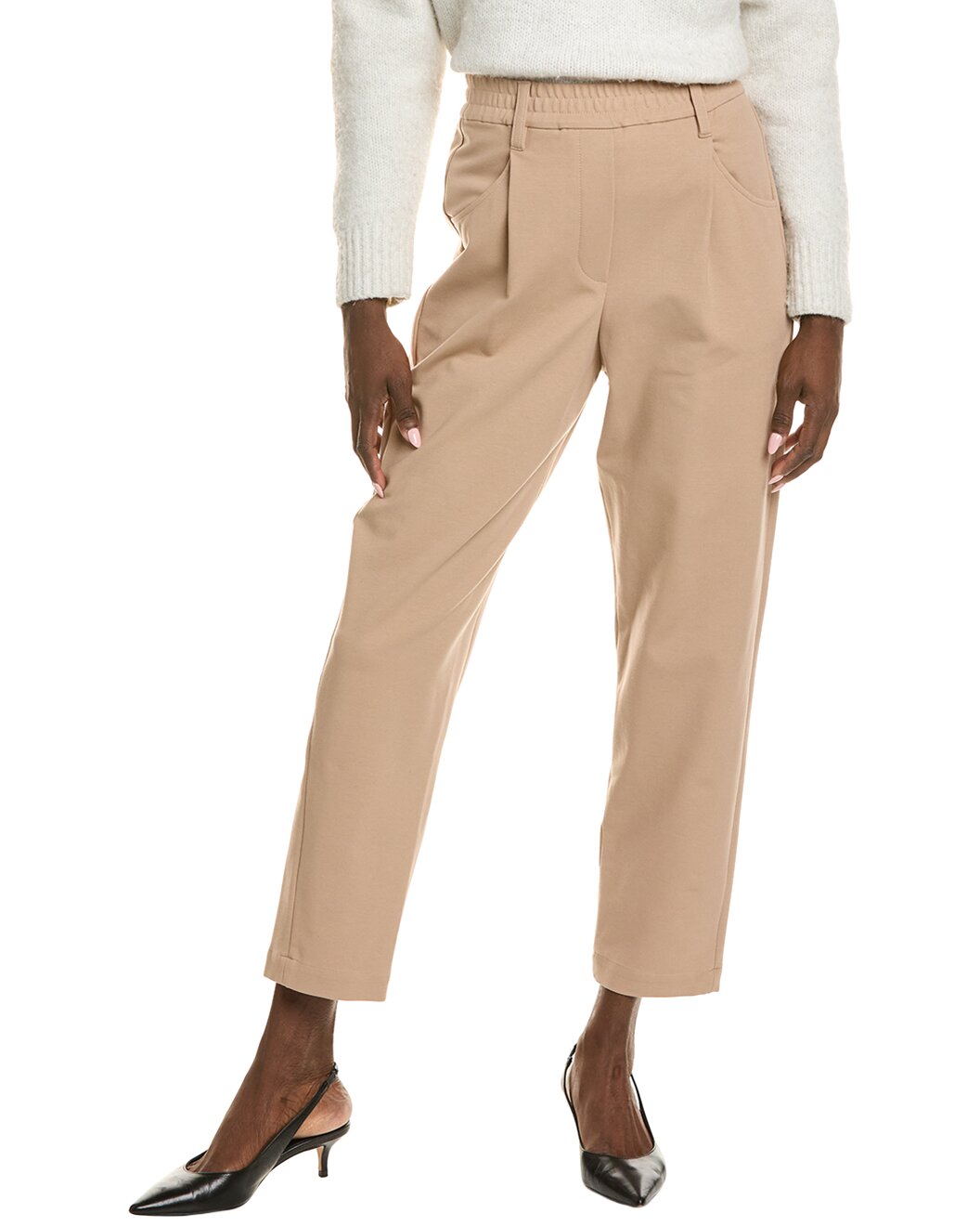 BRUNELLO CUCINELLI WOMEN'S ALMOND TAILORED HIGH-WAISTED TROUSERS