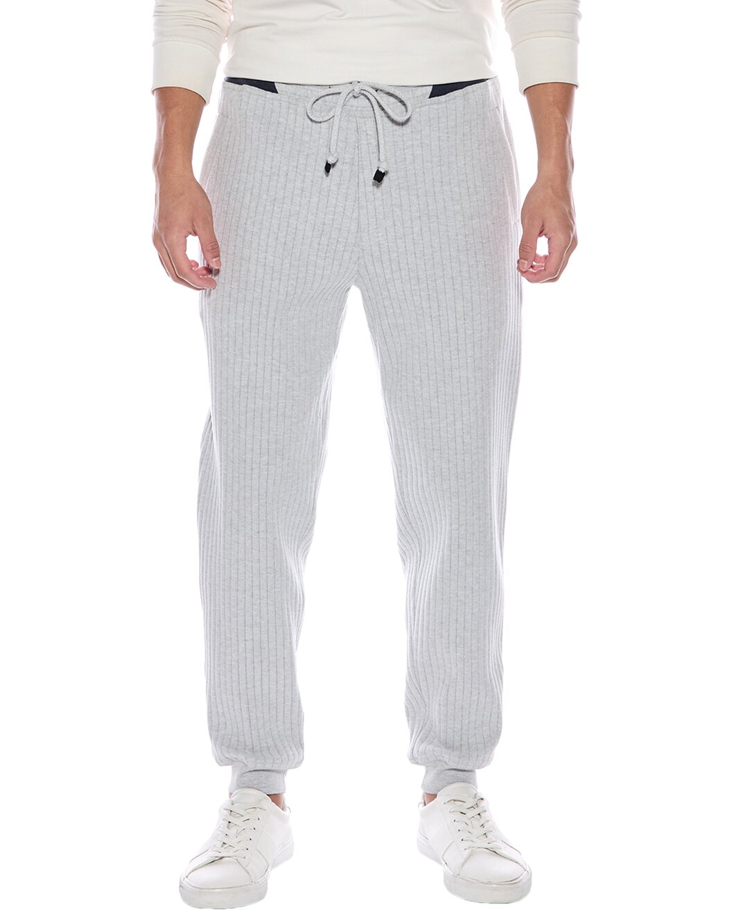 BRUNELLO CUCINELLI MEN'S GRAY RIBBED DRAWSTRING TROUSERS