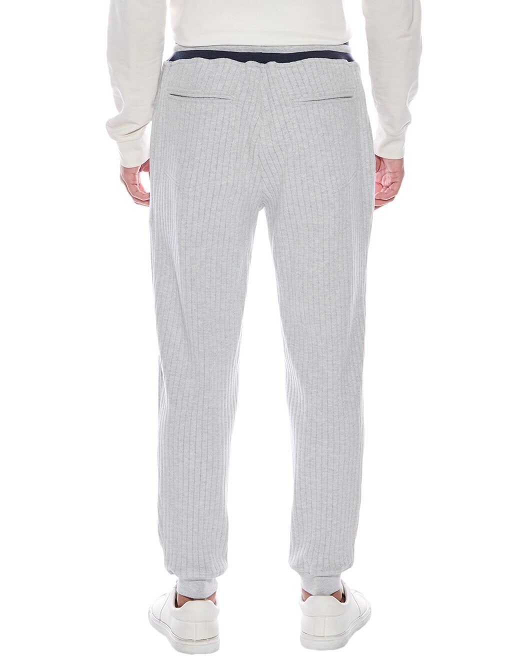 BRUNELLO CUCINELLI MEN'S GRAY RIBBED DRAWSTRING TROUSERS