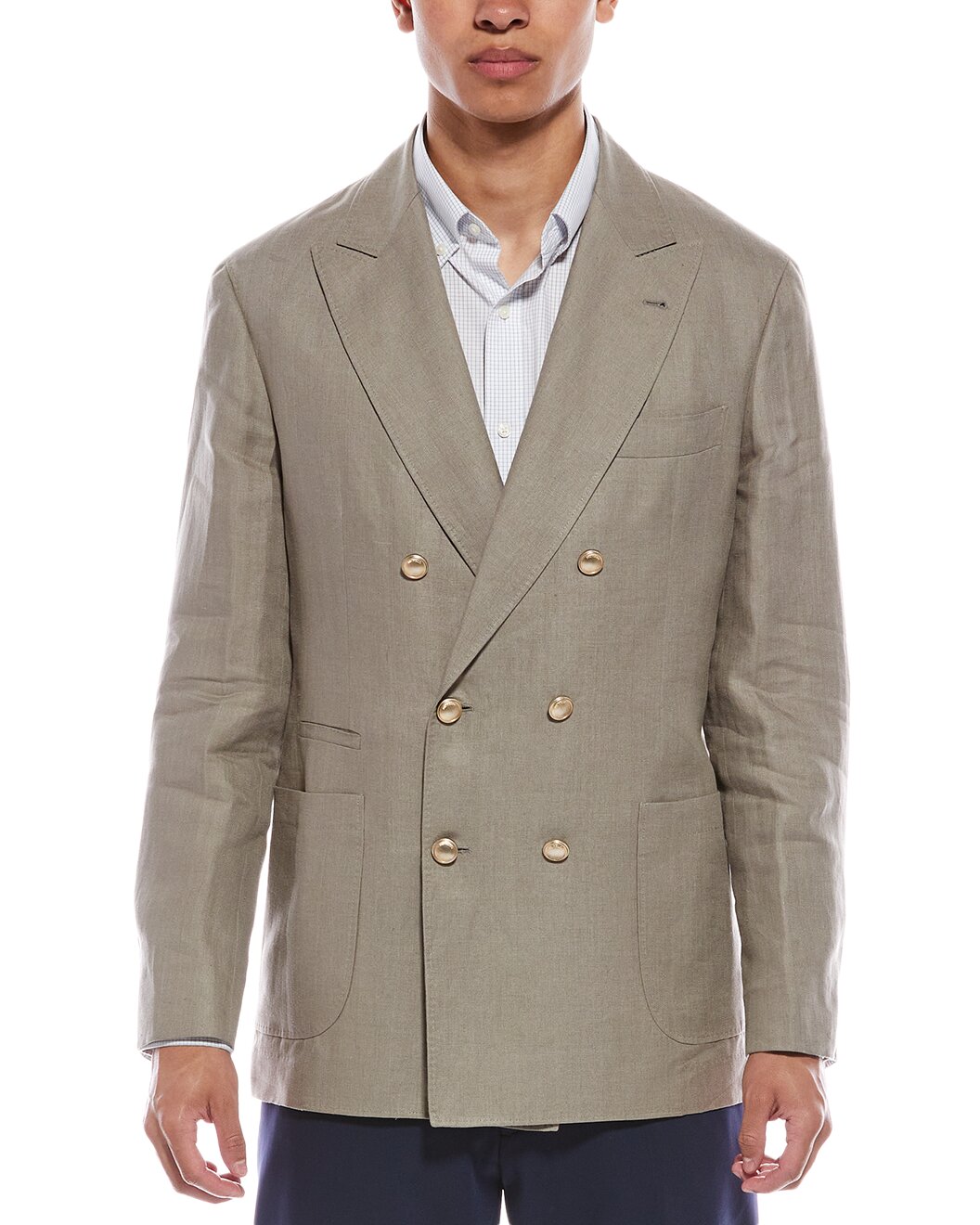 BRUNELLO CUCINELLI MEN'S SAGE DOUBLE-BREASTED DECONSTRUCTED BLAZER