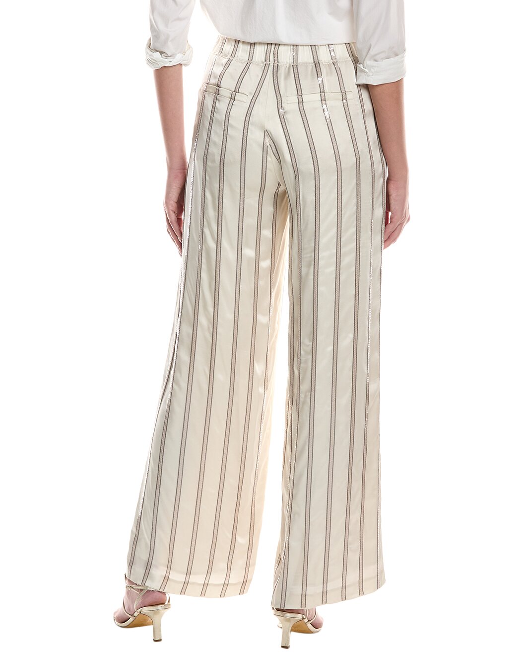 BRUNELLO CUCINELLI WOMEN'S WARM WHITE STRIPED WIDE-LEG TROUSERS