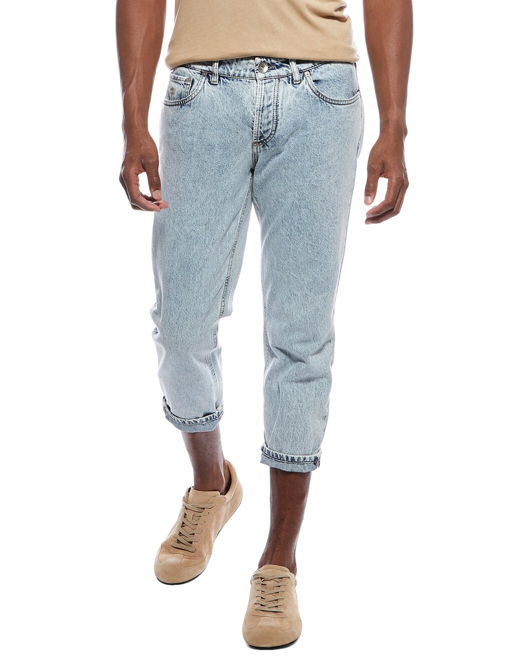 BRUNELLO CUCINELLI MEN'S LIGHT WASH CROPPED DENIM TROUSERS