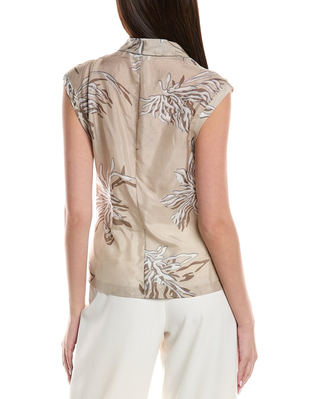 BRUNELLO CUCINELLI WOMEN'S BEIGE SILK DRAPED BLOUSE