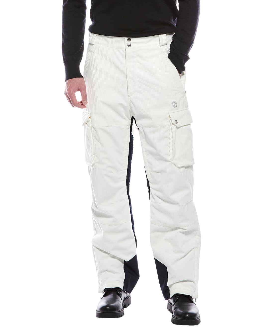 BRUNELLO CUCINELLI MEN'S WHITE SKI TROUSERS WITH CARGO POCKETS