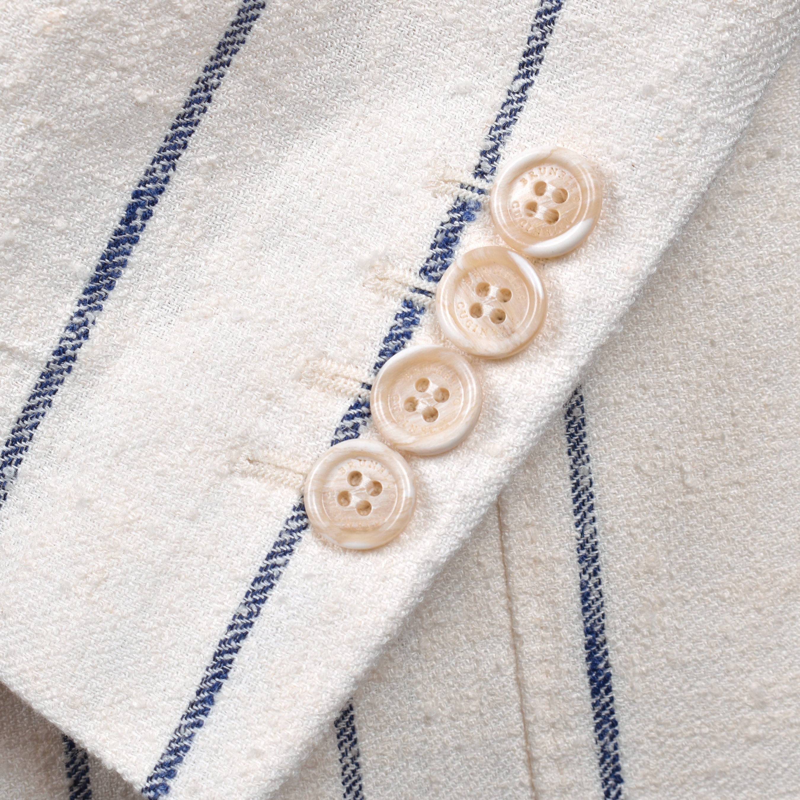 BRUNELLO CUCINELLI MEN'S CREAM STRIPED LINEN WOOL SUIT