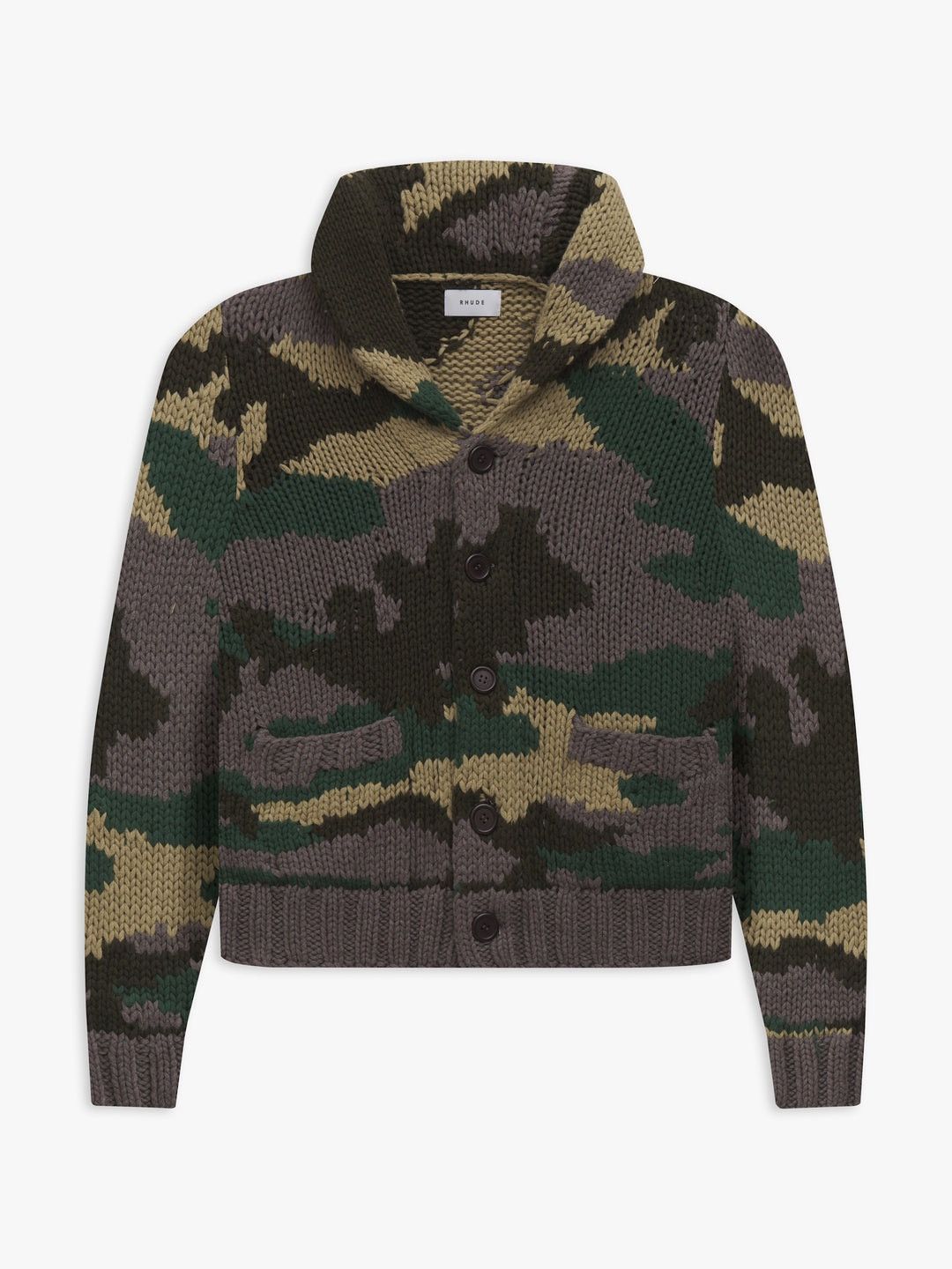 RHUDE MEN'S CAMOUFLAGE KNIT CARDIGAN SWEATER