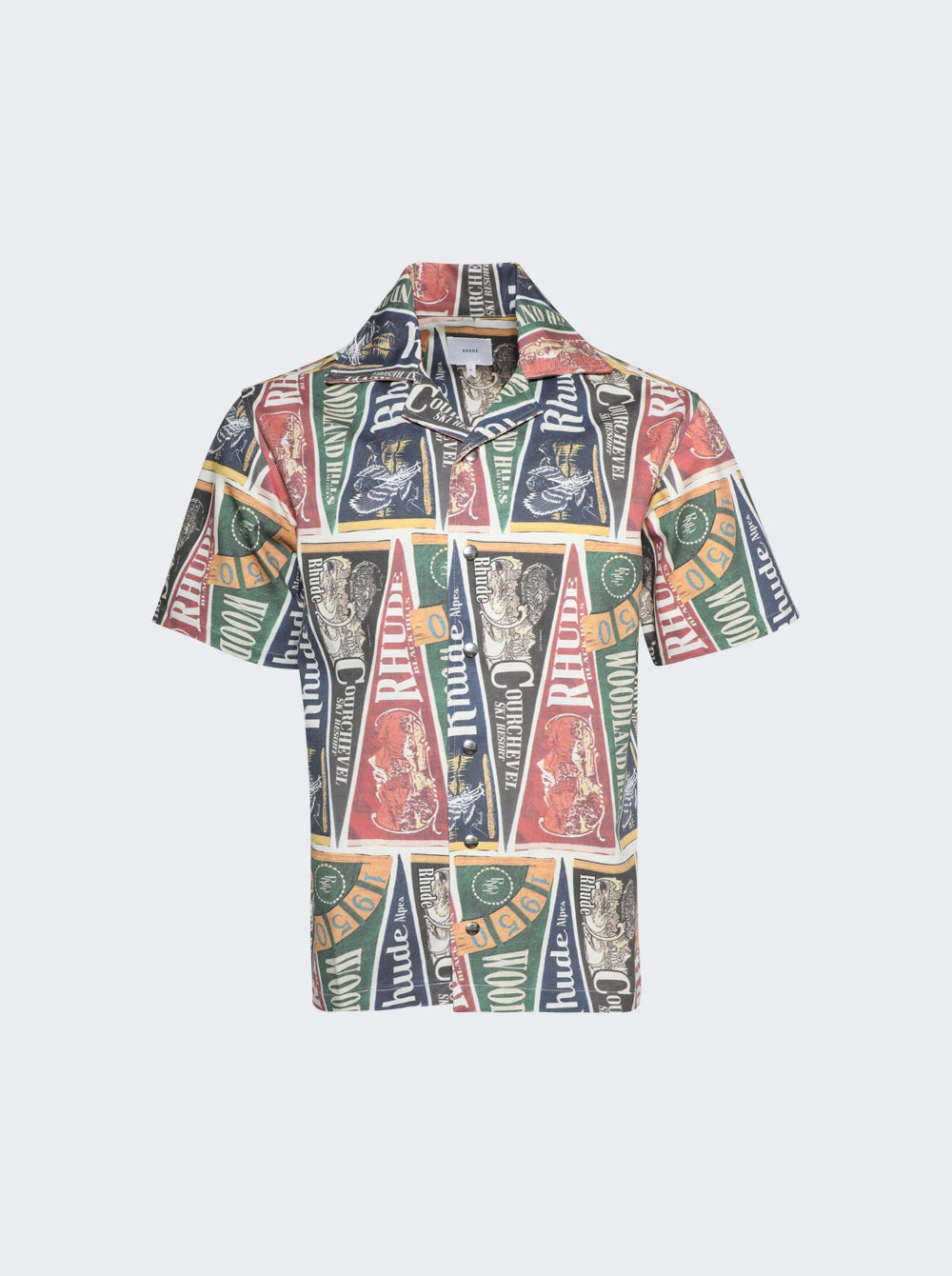 RHUDE MEN'S MULTI-COLOR COLLEGIATE PRINT SNAP SHIRT