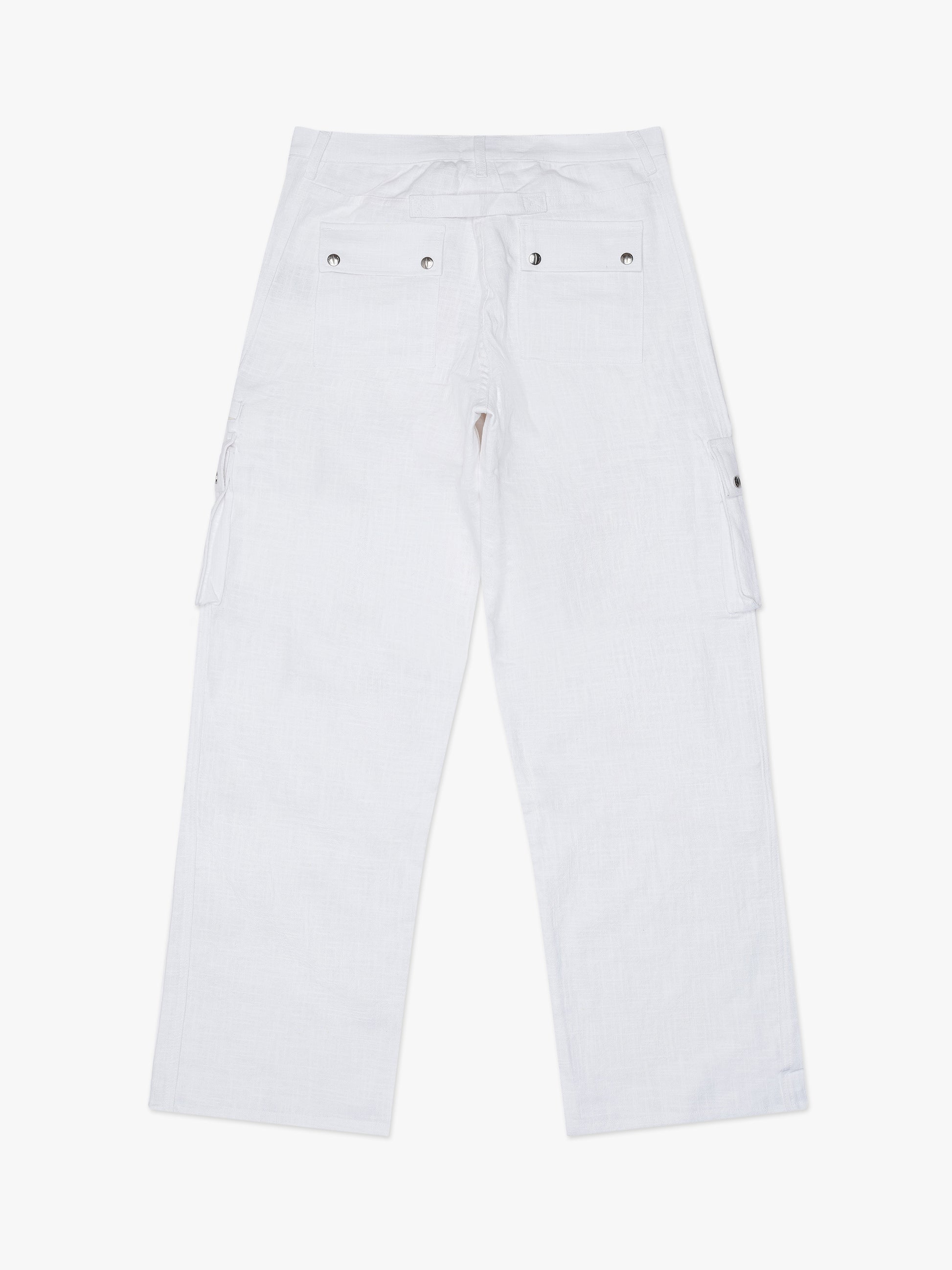 RHUDE MEN'S WHITE LINEN CARGO TROUSERS
