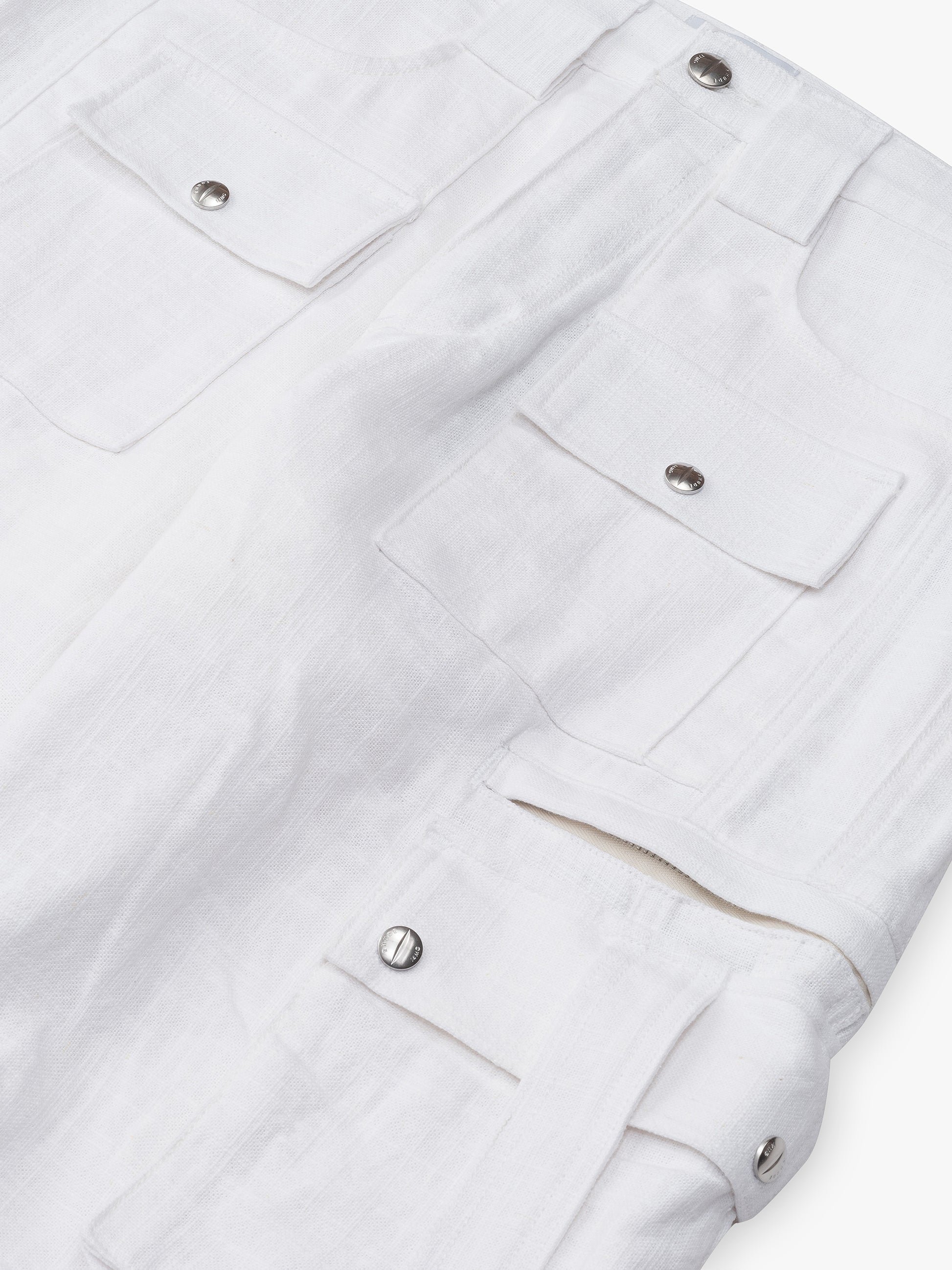 RHUDE MEN'S WHITE LINEN CARGO TROUSERS