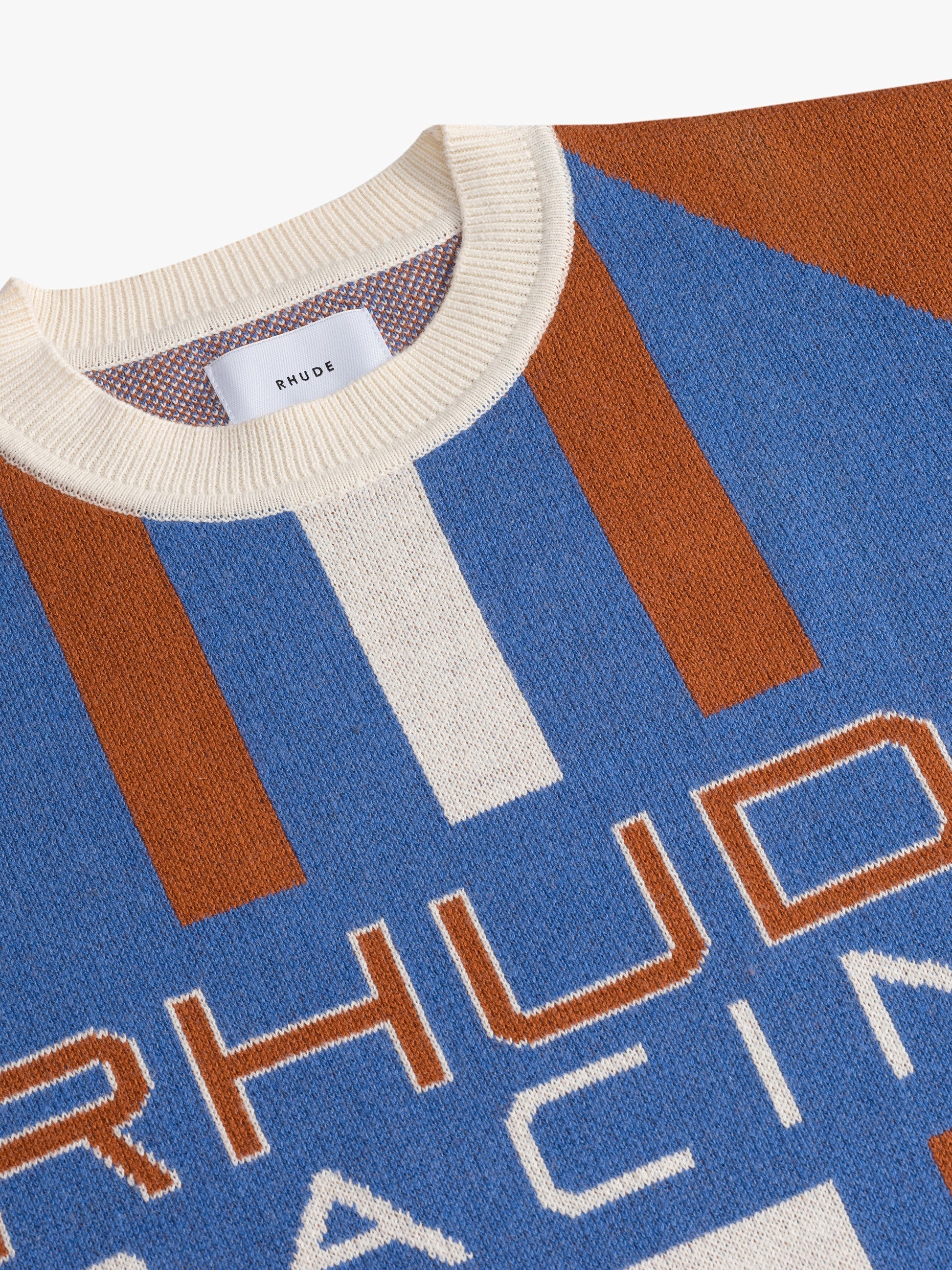 RHUDE MEN'S BRICK BLUE CASHMERE BLEND KNIT SWEATER