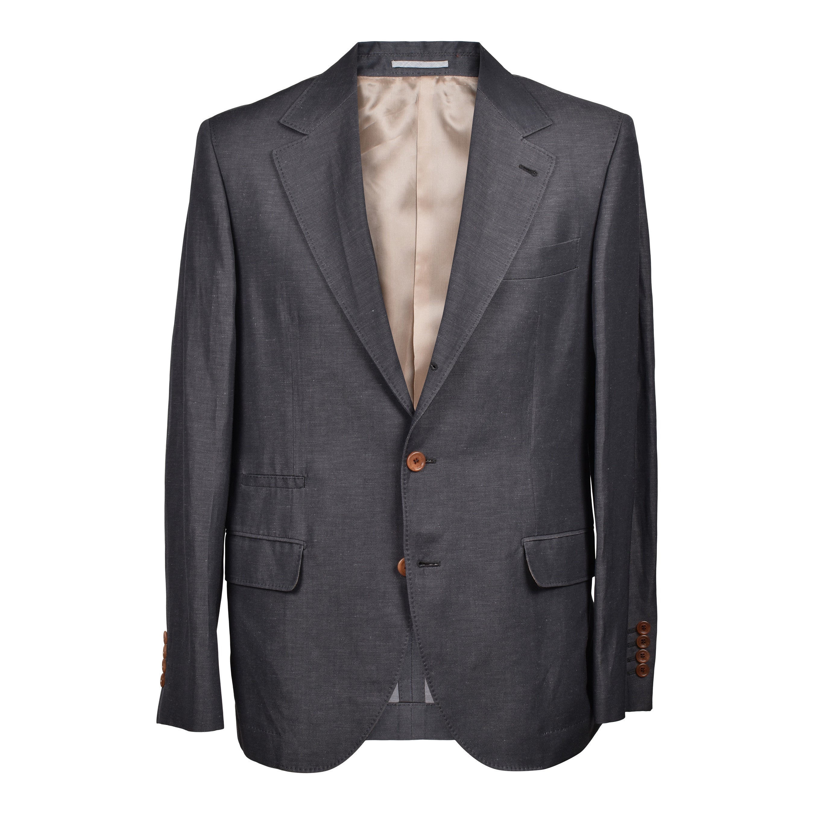 BRUNELLO CUCINELLI MEN'S GRAY WOOL LINEN BLEND SUIT