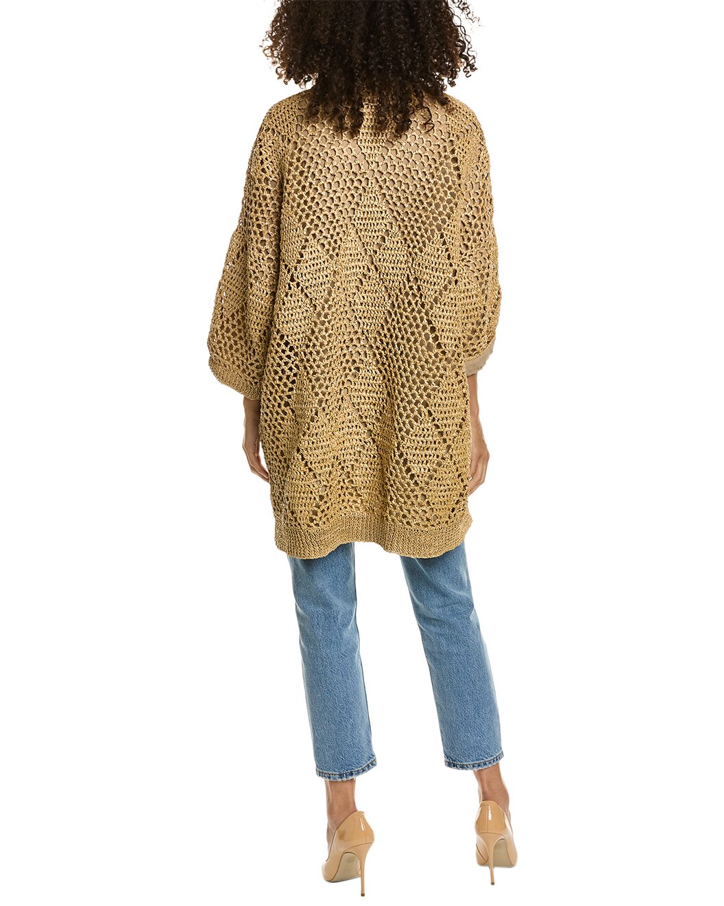 BRUNELLO CUCINELLI WOMEN'S BEIGE OPEN-KNIT LONG CARDIGAN