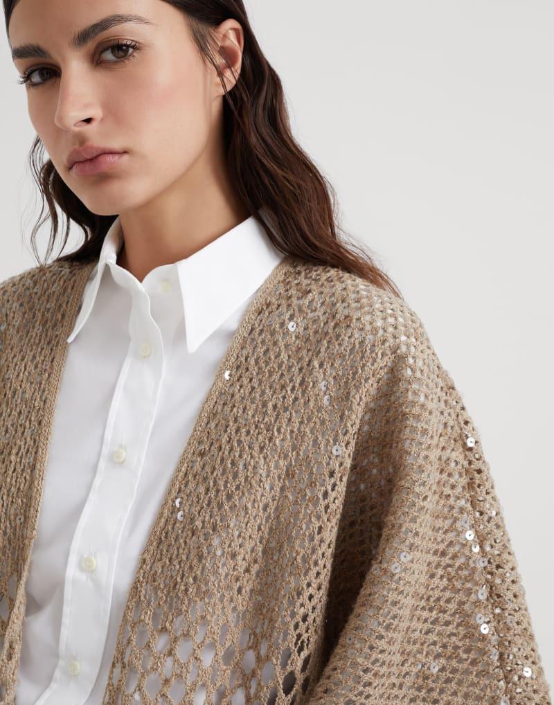 BRUNELLO CUCINELLI WOMEN'S LIGHT BROWN OPEN KNIT SWEATER