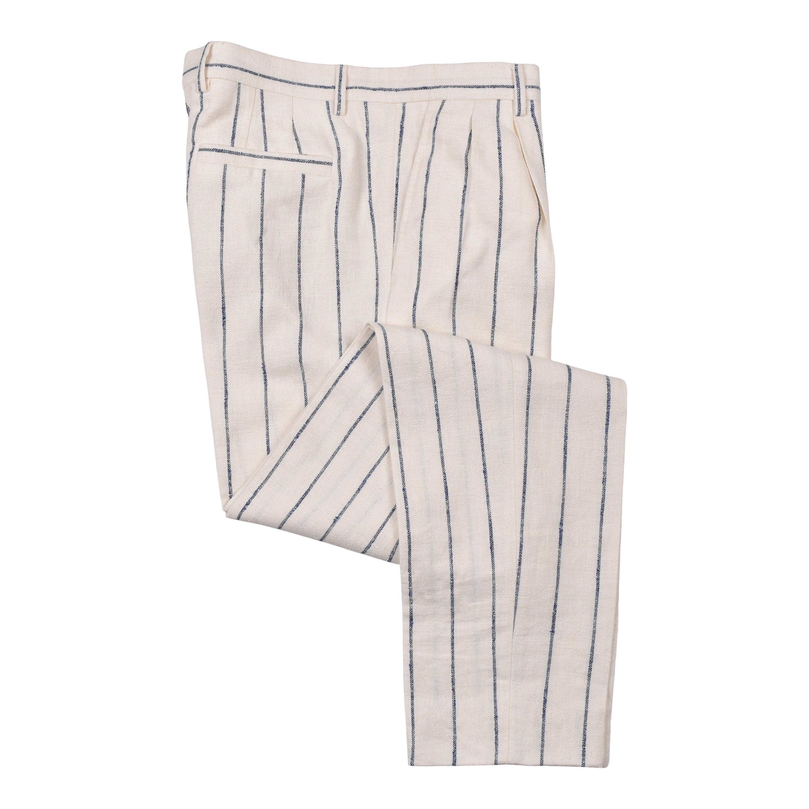 BRUNELLO CUCINELLI MEN'S CREAM STRIPED LINEN WOOL SUIT