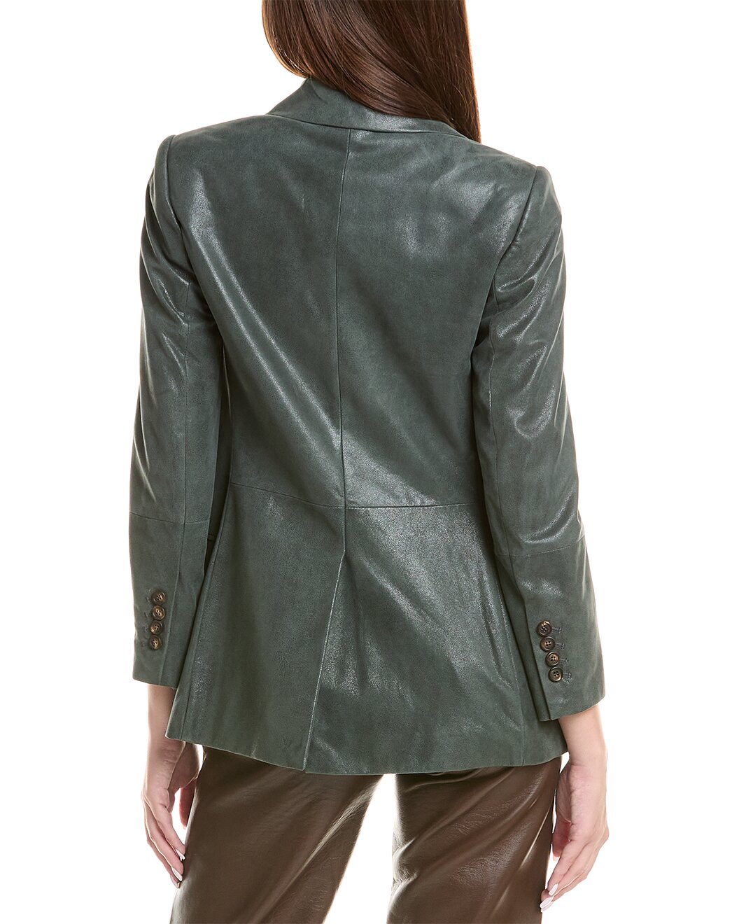 BRUNELLO CUCINELLI WOMEN'S FOREST GREEN LEATHER DOUBLE-BREASTED BLAZER - NWT