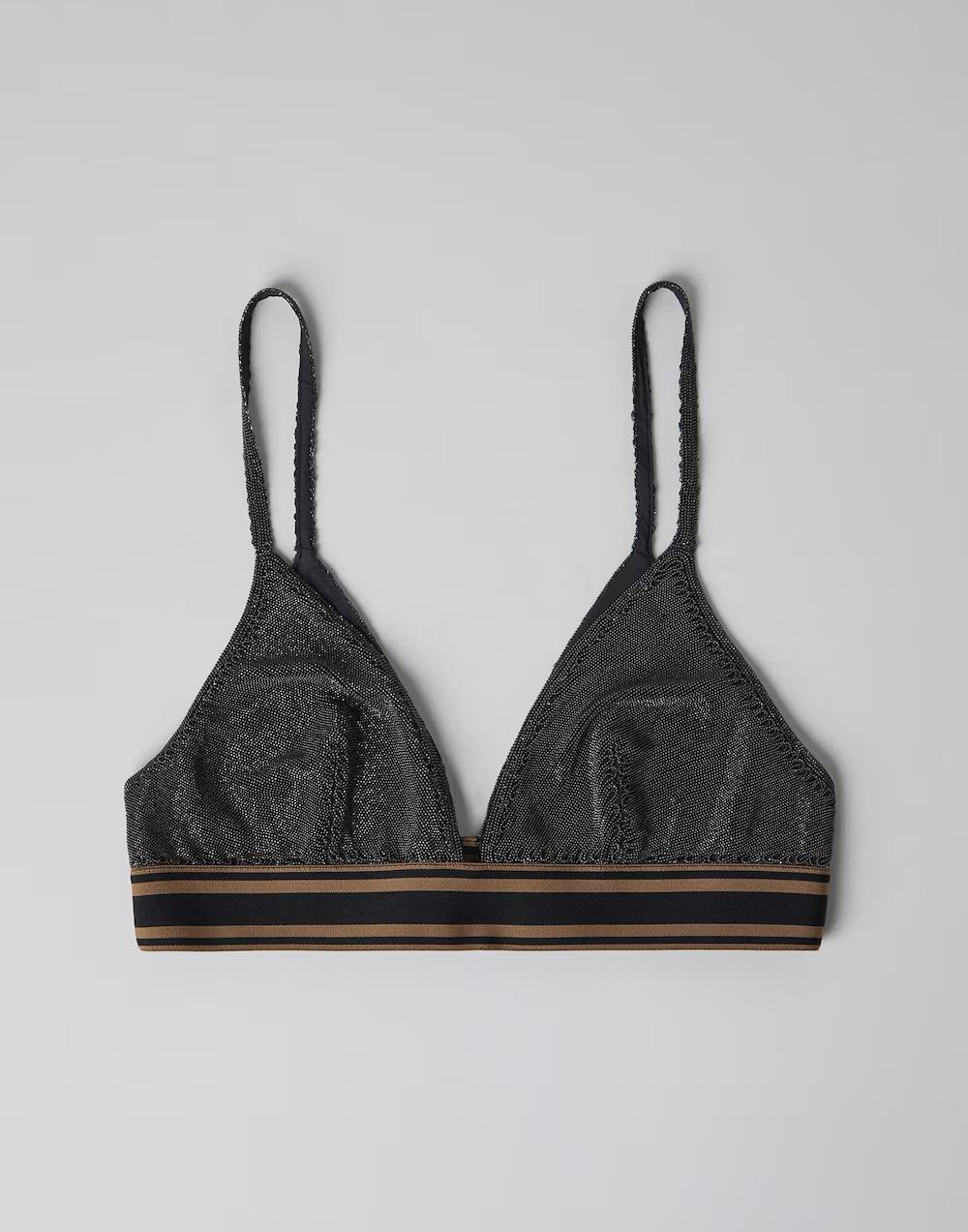 BRUNELLO CUCINELLI WOMEN'S BLACK BRALETTE WITH STRIPED BAND