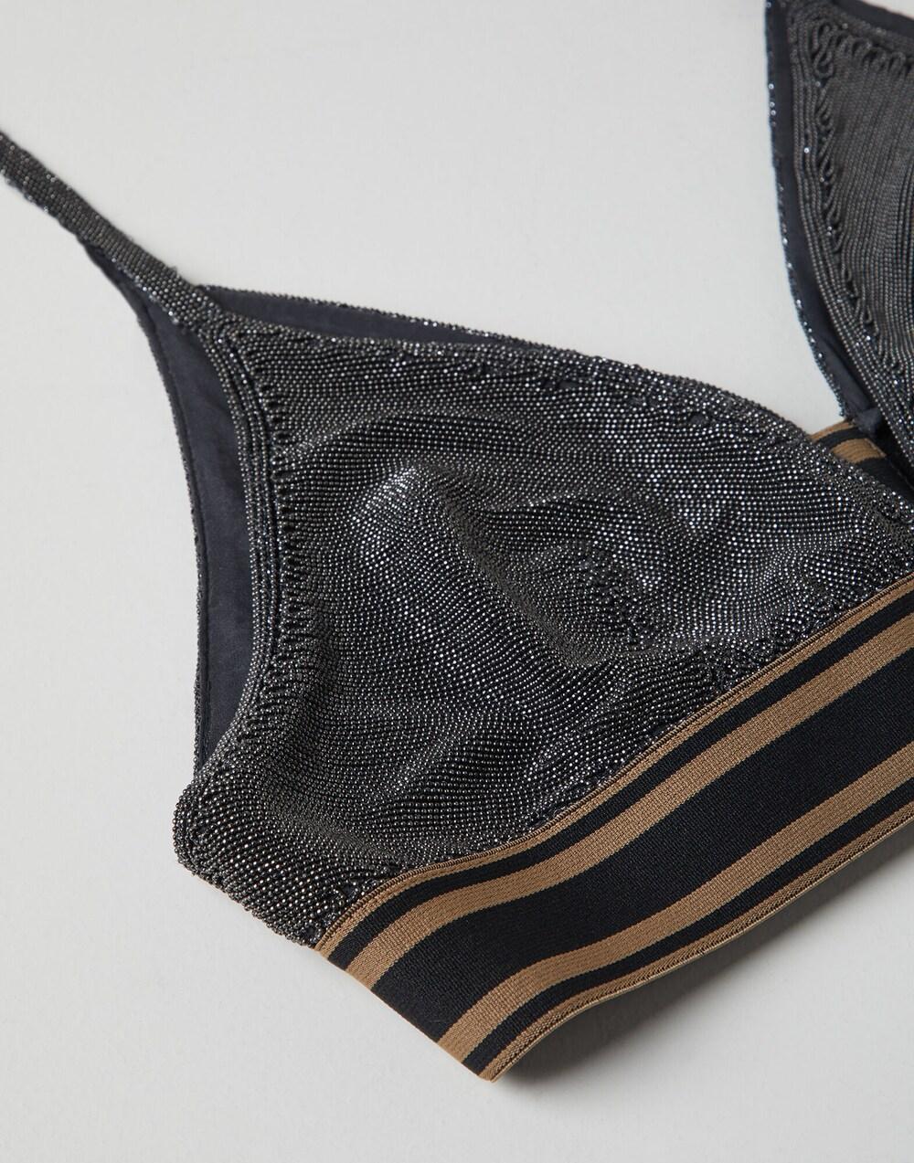 BRUNELLO CUCINELLI WOMEN'S BLACK BRALETTE WITH STRIPED BAND
