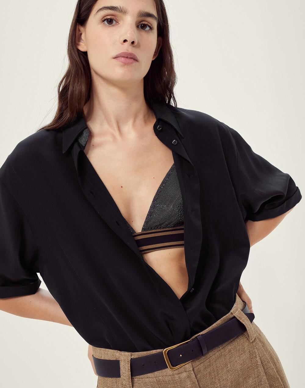 BRUNELLO CUCINELLI WOMEN'S BLACK BRALETTE WITH STRIPED BAND