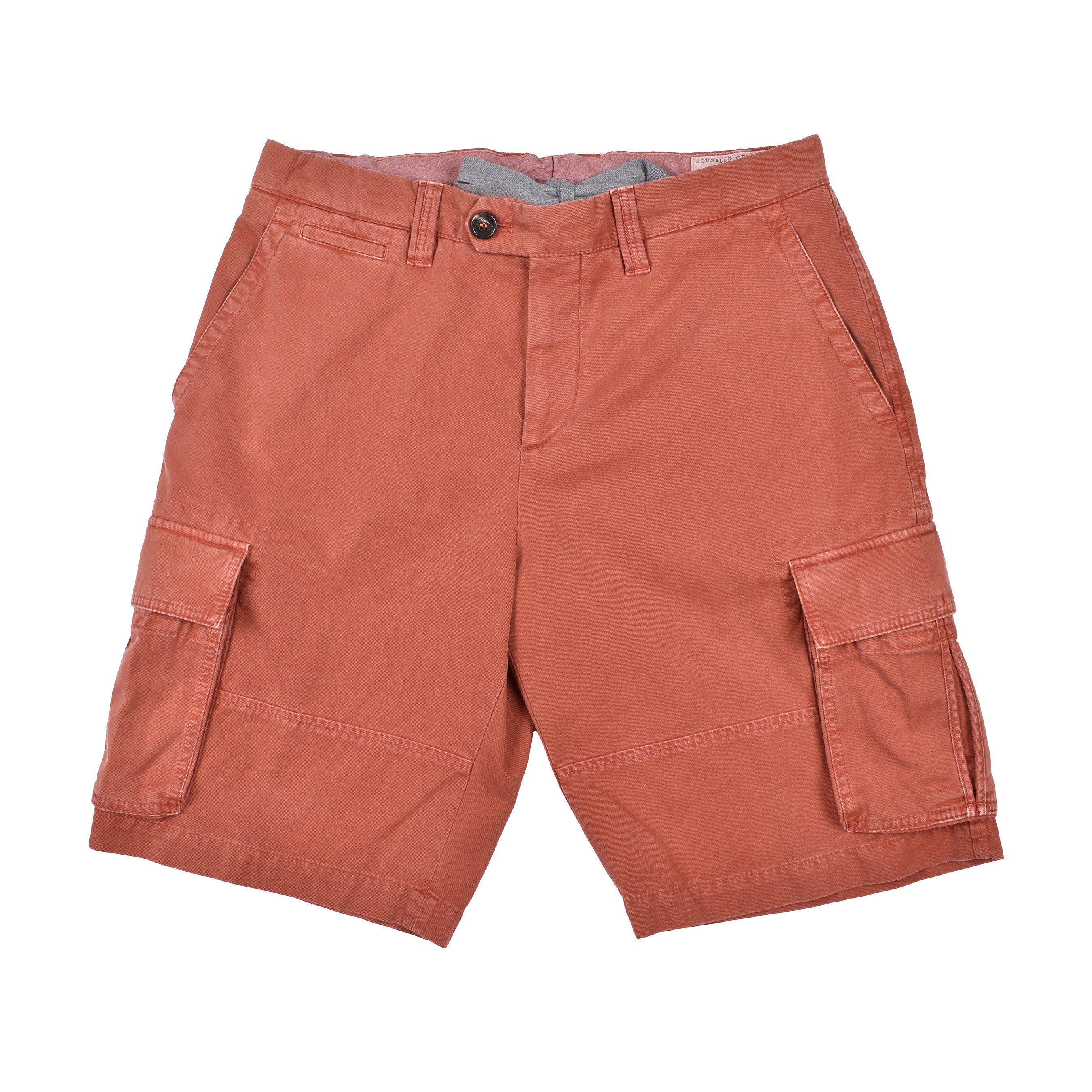 BRUNELLO CUCINELLI MEN'S ORANGE CARGO BERMUDA SHORTS