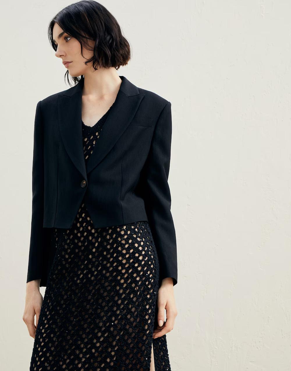 BRUNELLO CUCINELLI WOMEN'S BLACK CROPPED BLAZER