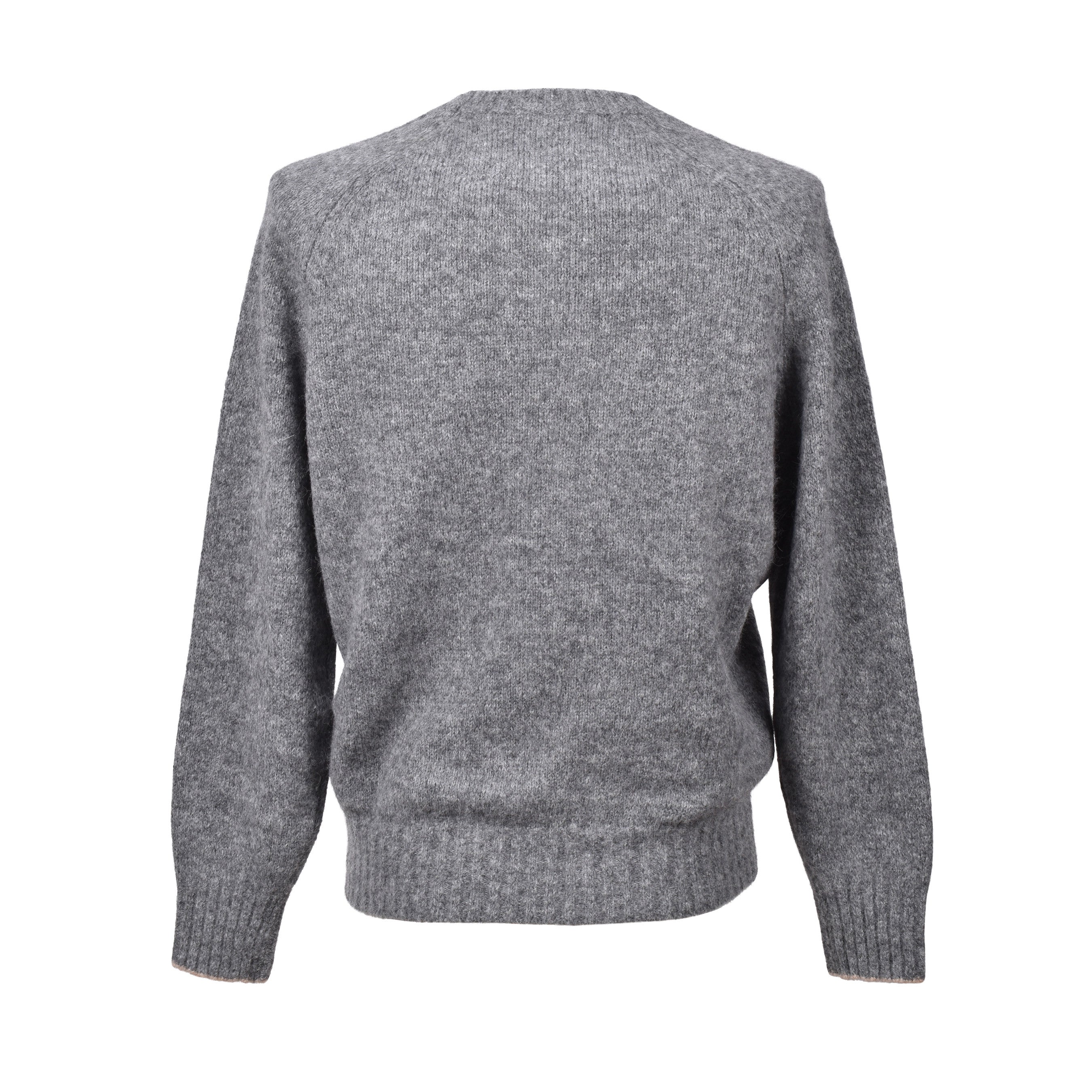 BRUNELLO CUCINELLI MEN'S MEDIUM GRAY WOOL BLEND CREW SWEATER