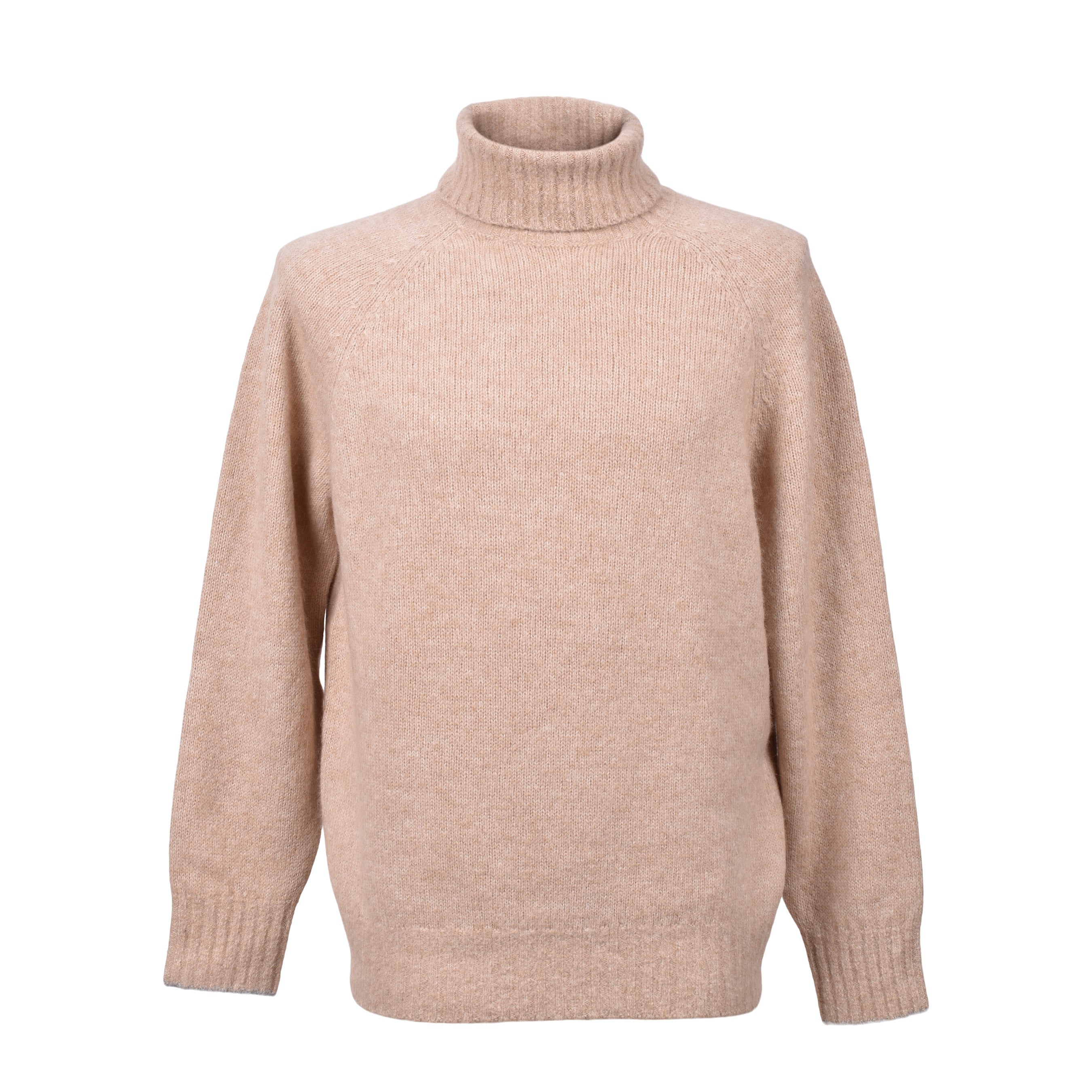 BRUNELLO CUCINELLI MEN'S LIGHT CAMEL WOOL TURTLENECK SWEATER