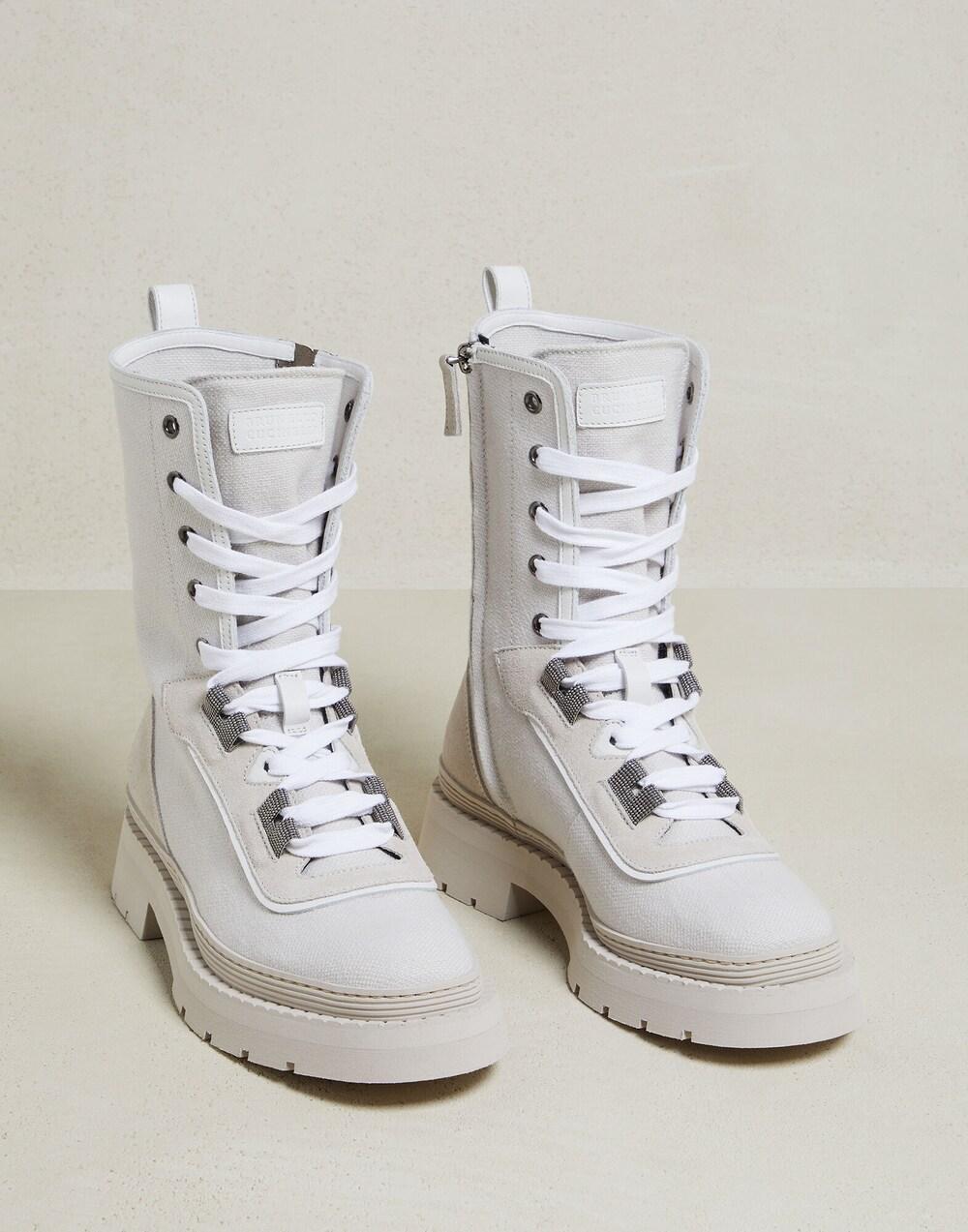 BRUNELLO CUCINELLI WOMEN'S WHITE HIGH-TOP LACE-UP BOOTS