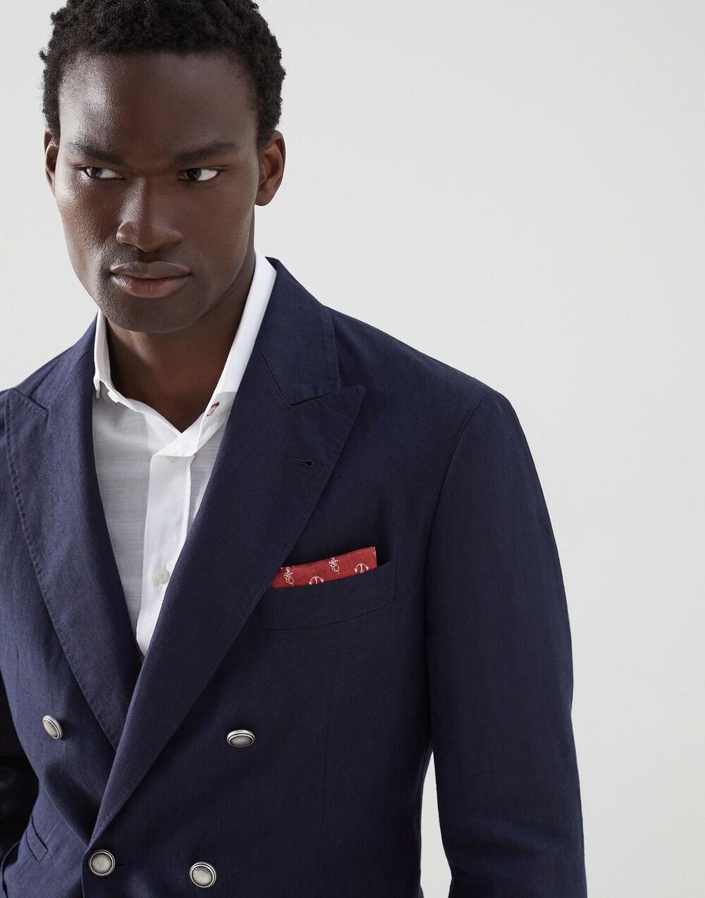 BRUNELLO CUCINELLI MEN'S RED AND BLUE PATTERNED POCKETSQUARE