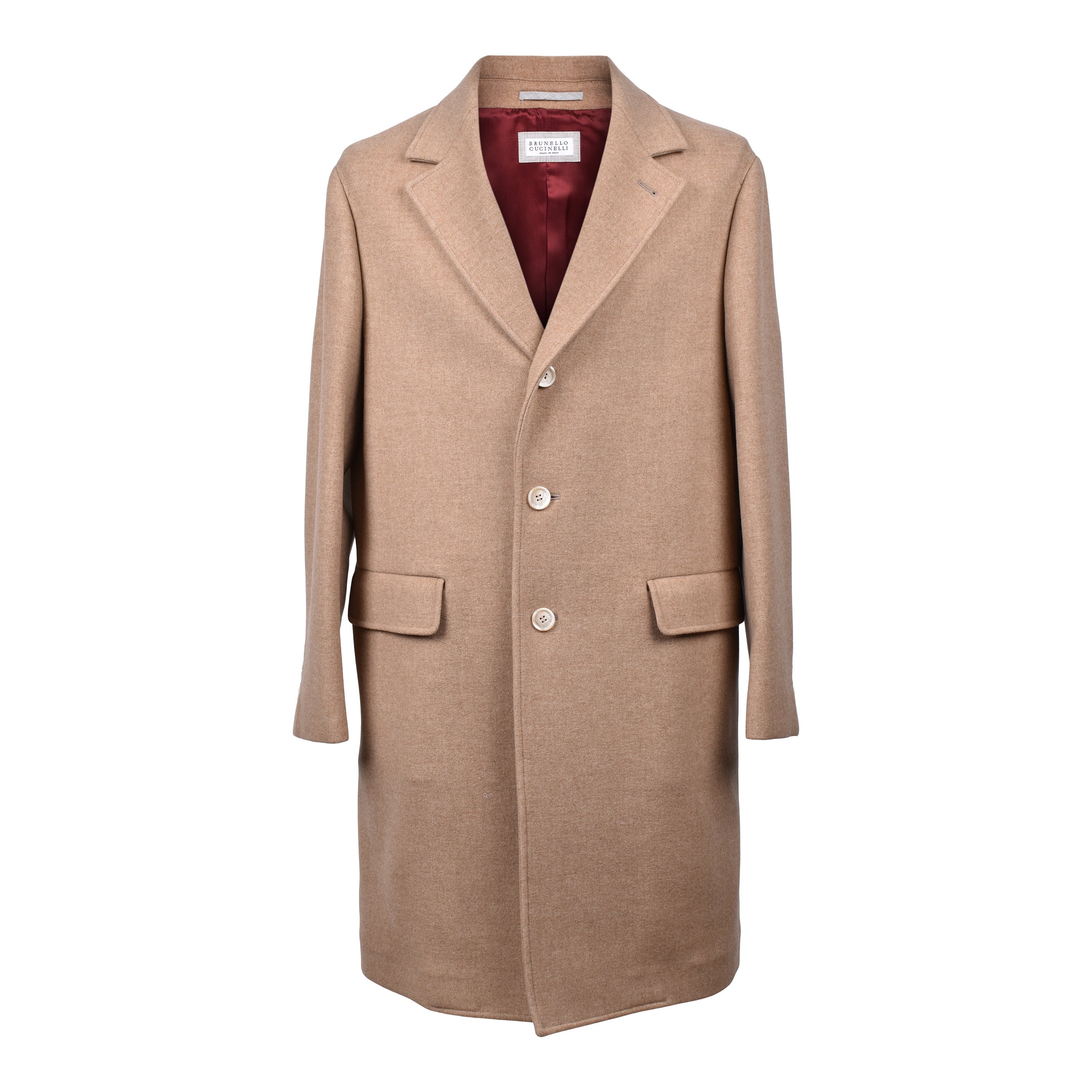 BRUNELLO CUCINELLI MEN'S LIGHT CAMEL CASHMERE BLEND LONG COAT