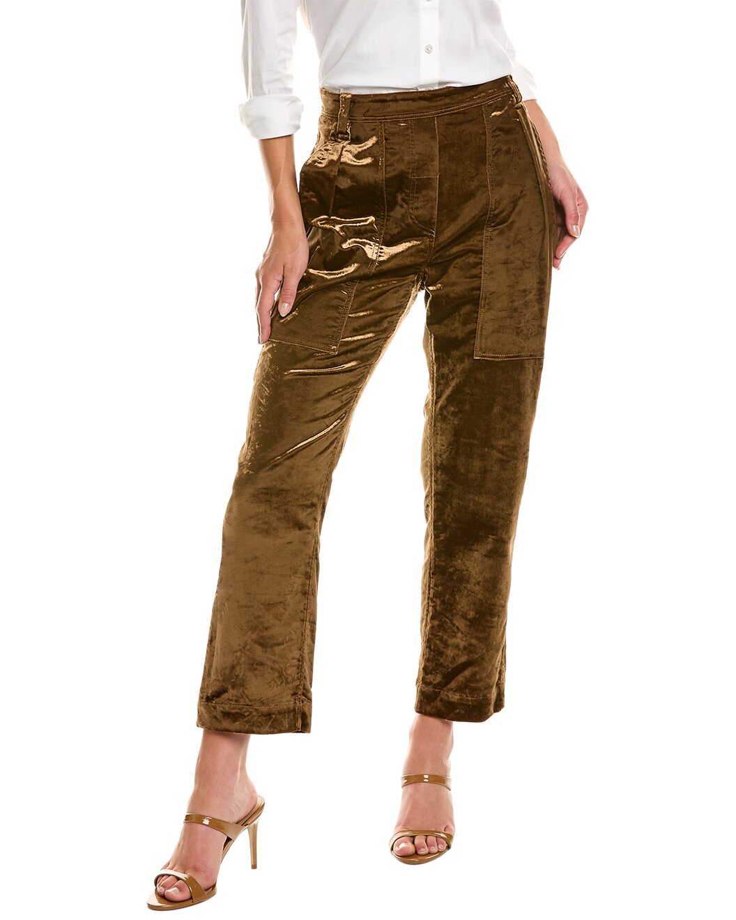 BRUNELLO CUCINELLI WOMEN'S BROWN VELVET HIGH-WAISTED TROUSERS