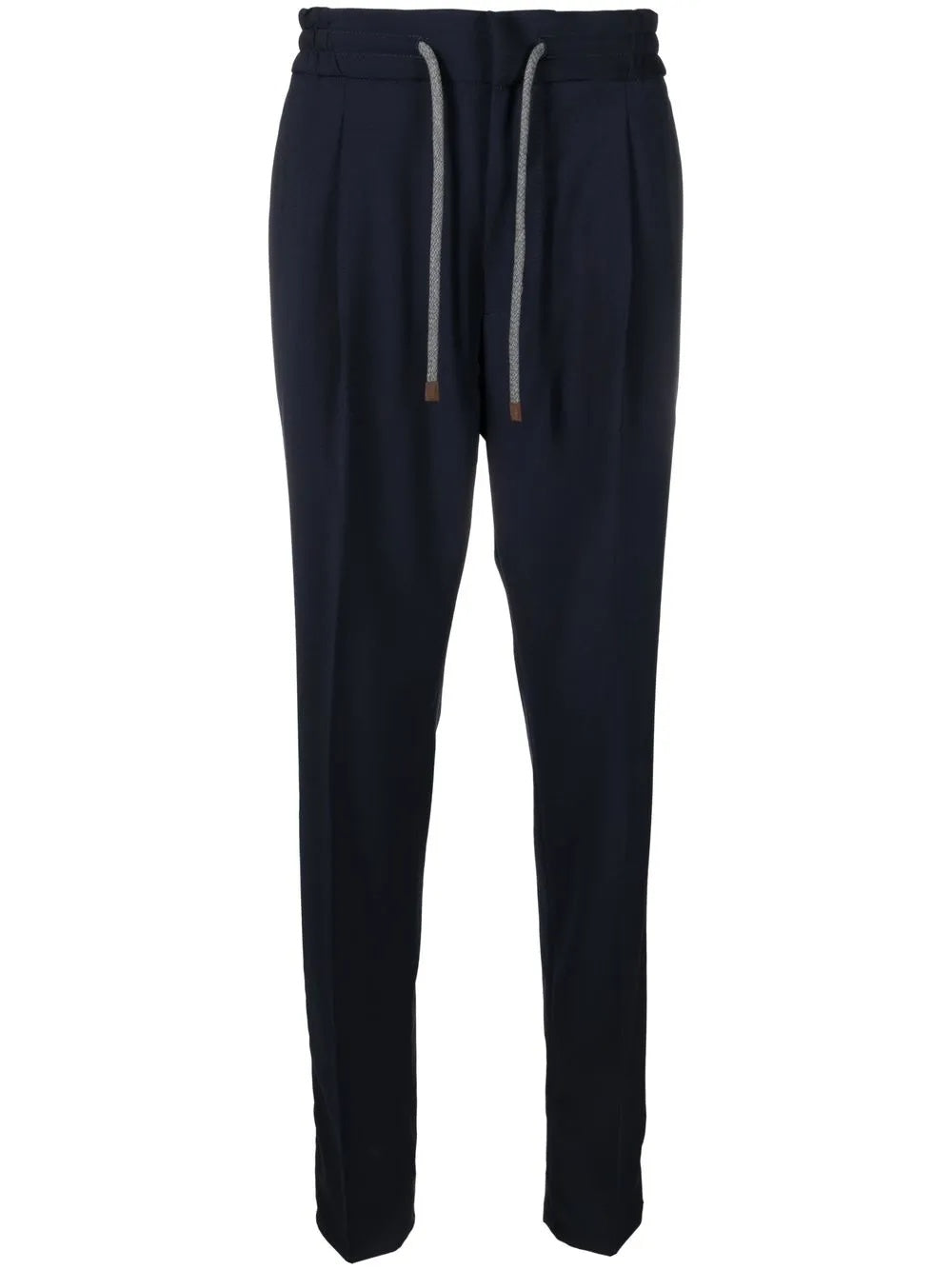 BRUNELLO CUCINELLI MEN'S NAVY WOOL DRAWSTRING TROUSERS