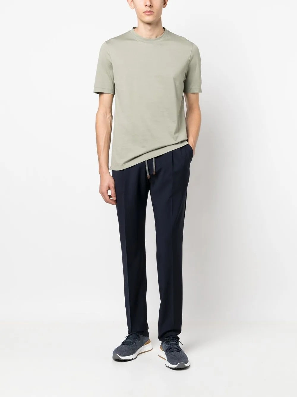 BRUNELLO CUCINELLI MEN'S NAVY WOOL DRAWSTRING TROUSERS