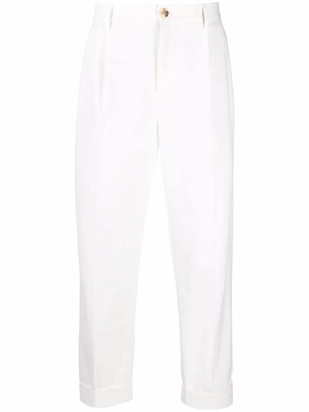 BRUNELLO CUCINELLI MEN'S WHITE PLEATED TAILORED TROUSERS