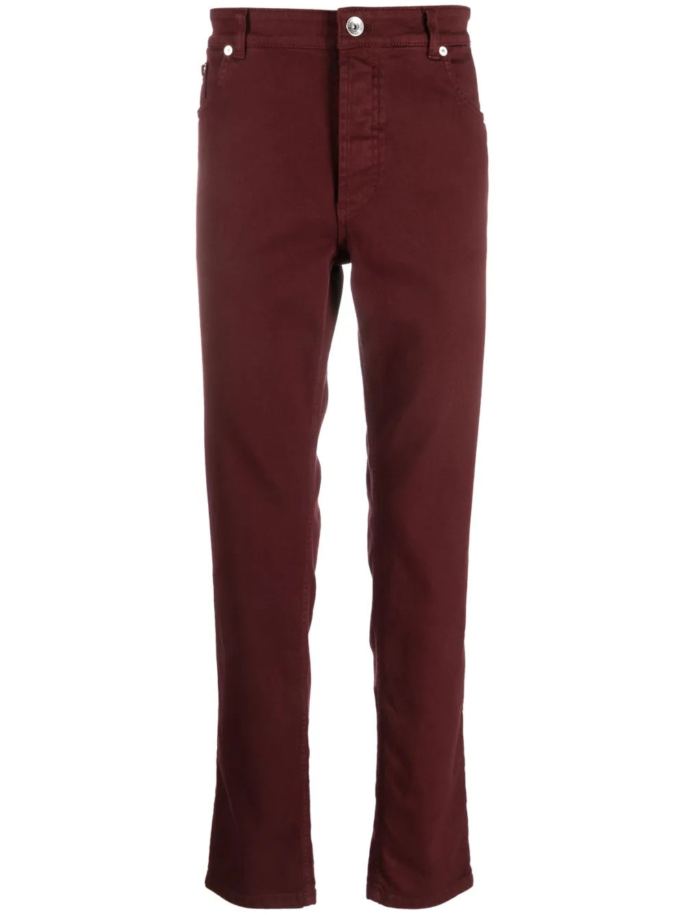 BRUNELLO CUCINELLI MEN'S BURGUNDY STRAIGHT-LEG TROUSERS