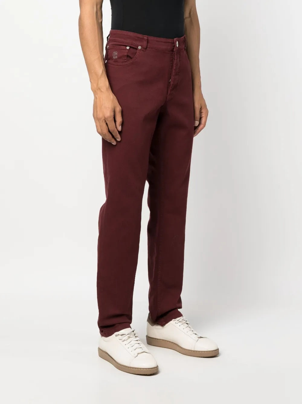 BRUNELLO CUCINELLI MEN'S BURGUNDY STRAIGHT-LEG TROUSERS