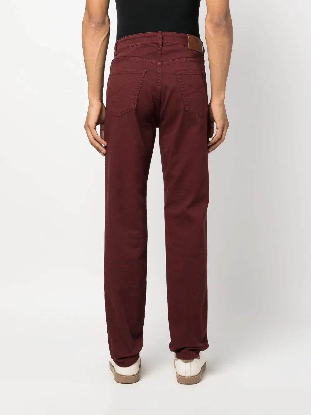 BRUNELLO CUCINELLI MEN'S BURGUNDY STRAIGHT-LEG TROUSERS