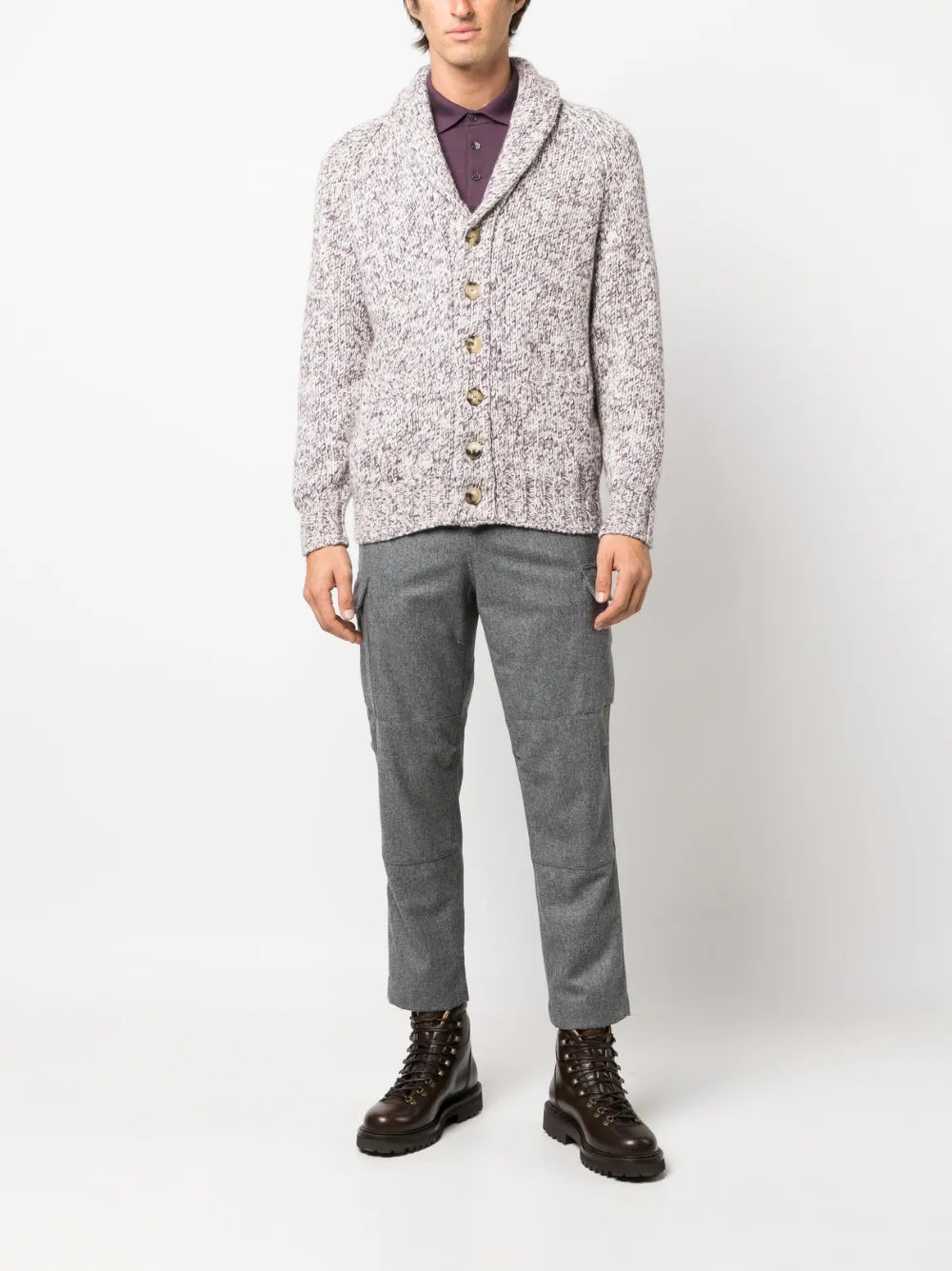 BRUNELLO CUCINELLI MEN'S MARLED SHAWL COLLAR KNIT CARDIGAN