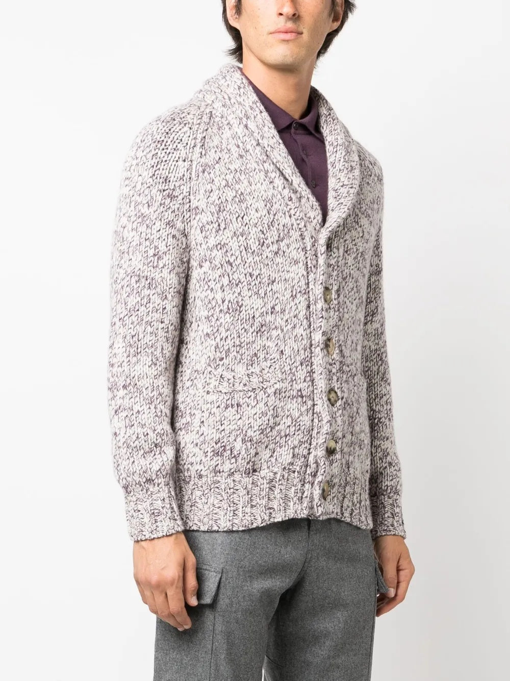 BRUNELLO CUCINELLI MEN'S MARLED SHAWL COLLAR KNIT CARDIGAN