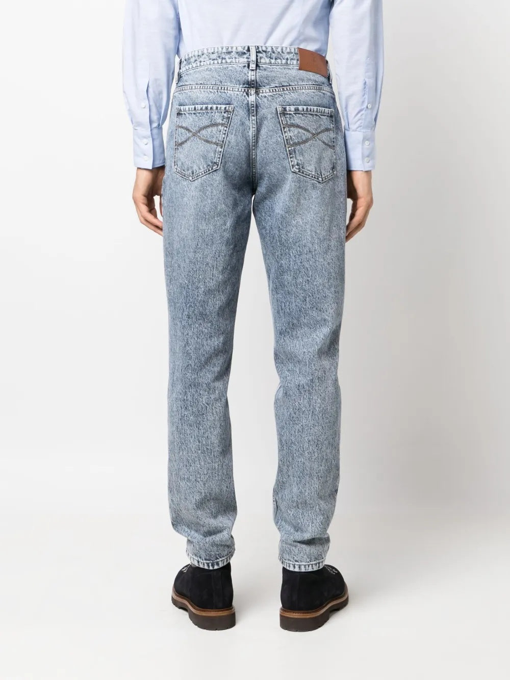 BRUNELLO CUCINELLI MEN'S FADED BLUE DENIM TROUSERS