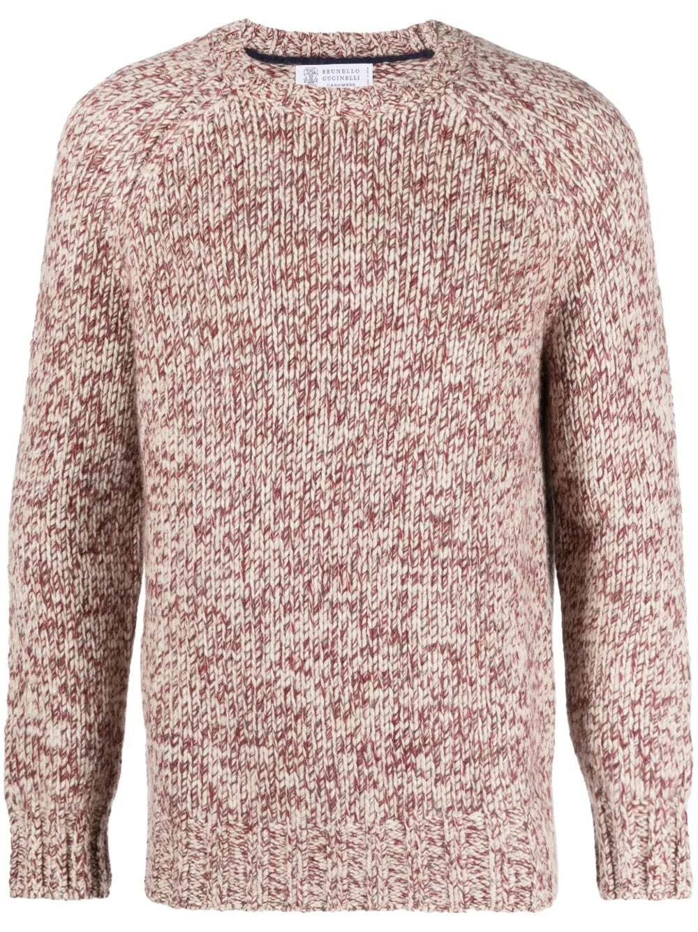 BRUNELLO CUCINELLI MEN'S MARLED RED CREWNECK KNIT SWEATER
