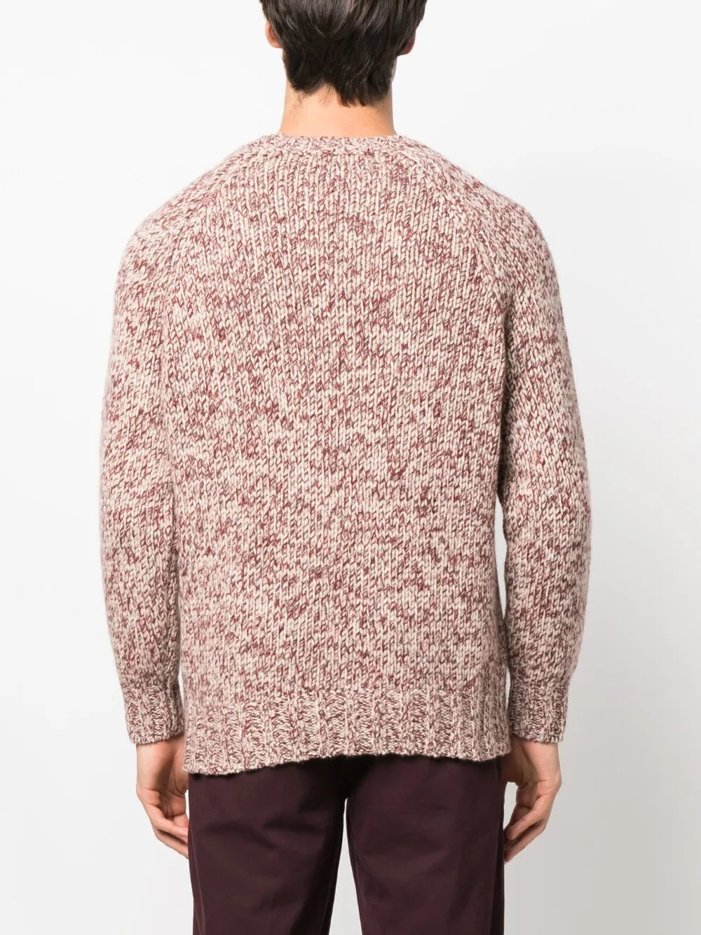 BRUNELLO CUCINELLI MEN'S MARLED RED CREWNECK KNIT SWEATER
