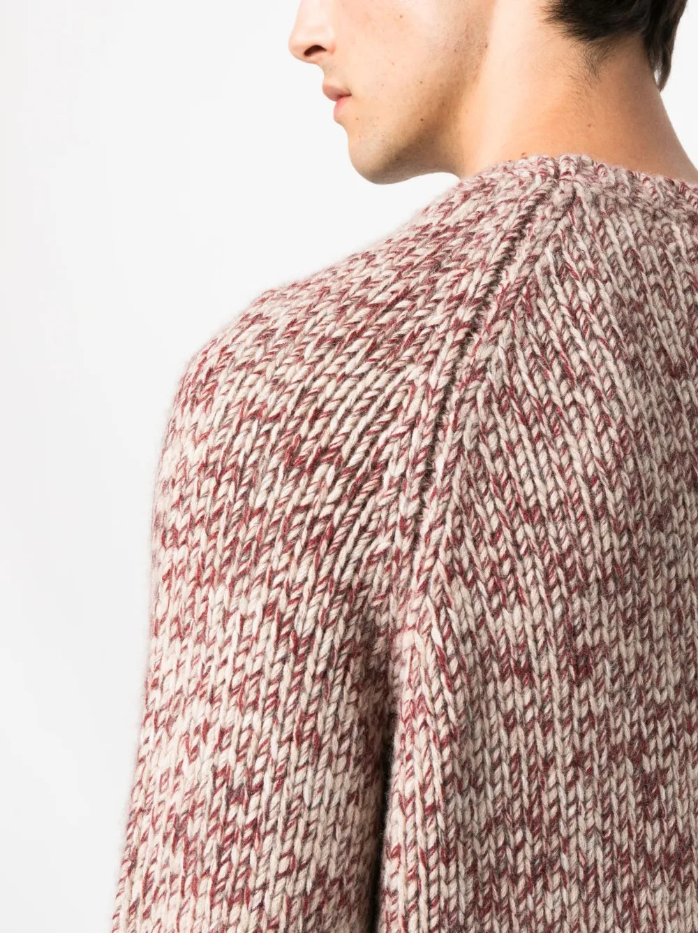 BRUNELLO CUCINELLI MEN'S MARLED RED CREWNECK KNIT SWEATER