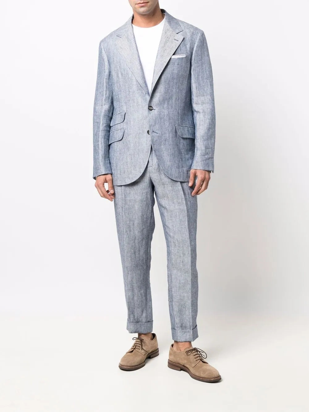 BRUNELLO CUCINELLI MEN'S LIGHT GRAY PLEATED TROUSERS WITH CUFFS