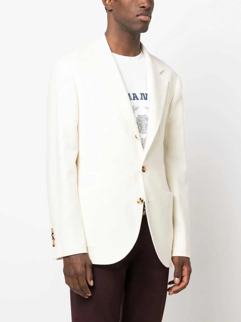 BRUNELLO CUCINELLI MEN'S IVORY SINGLE-BREASTED BLAZER