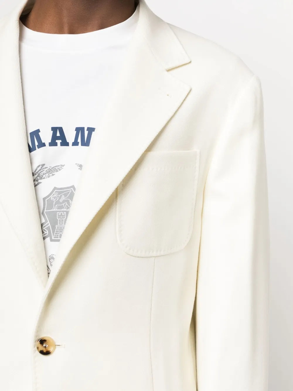 BRUNELLO CUCINELLI MEN'S IVORY SINGLE-BREASTED BLAZER