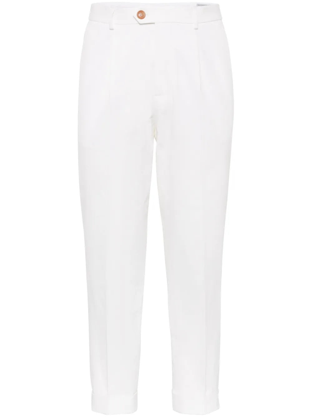 BRUNELLO CUCINELLI MEN'S WHITE TAILORED TROUSERS WITH BUTTON DETAIL