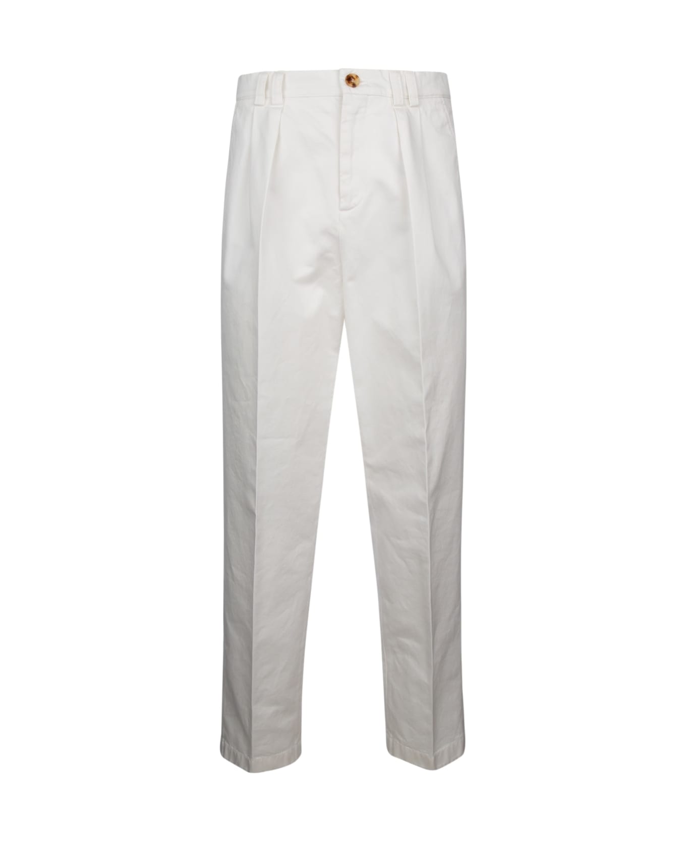 BRUNELLO CUCINELLI MEN'S WHITE PLEATED TAILORED TROUSERS